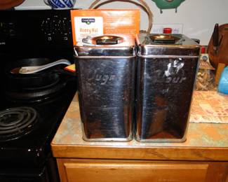 Two canisters, vintage stainless