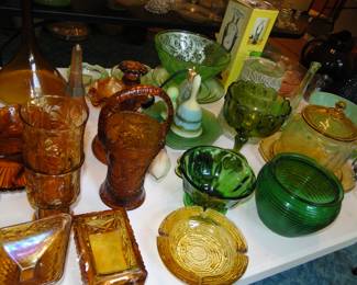 And green glass along with amber glass items too