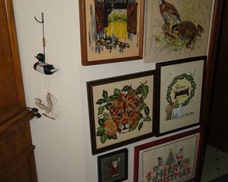 Cross stitching and needlepointing works of vintage art