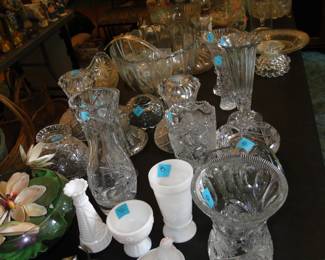Milk glass and cut glass table
