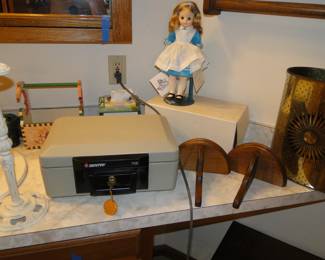 Alice in Wonderland, doll, Sentry safe that actually does work and some more miniature shelving