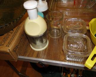 Vintage storage containers, and lots and lots of hand choppers