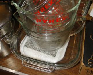 Pyrex, measuring cups, in small, medium large, and extra large