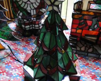 Santa, Christmas Tree, and Chimney stained glass pieces