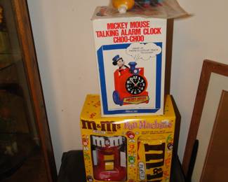 Mickey Mouse talking alarm clock CHOO-CHOO, and M&M Fun Machine