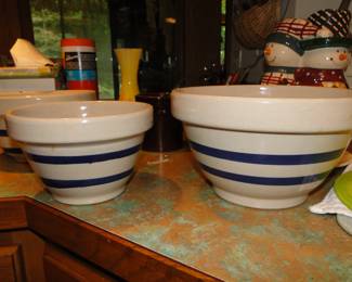 Vintage stoneware blue lined mixing bowls