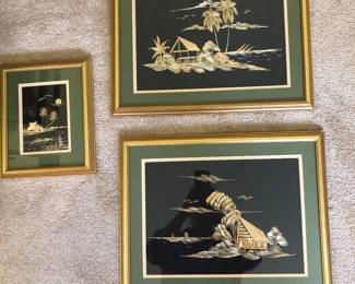 Beautiful, three piece Asian straw art.