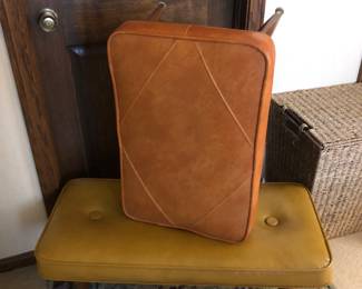 To Mid Century, modern stools / benches. One orange one mustard color.