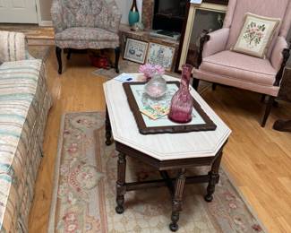 Painted Eastlake table and area rug