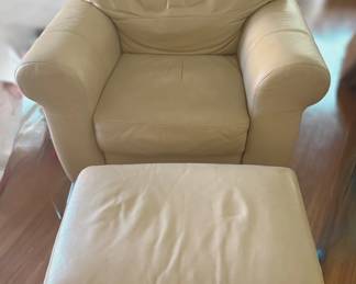 cream leather chair and ottman