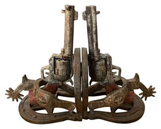 Guns Spurs Horseshoe Bookends