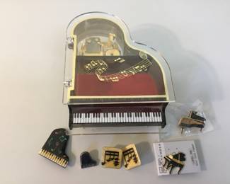 Piano music box - works, bonus pins included! $25