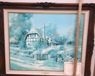 Large framed art by Marty Bell, signed number 42/1200. “HOLLYBUSH”. Has certificate $225