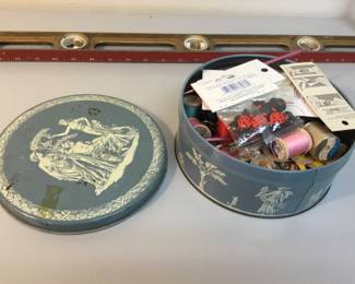 Tin with sewing supplies $20