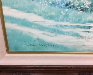 Large framed art by Marty Bell, signed number 42/1200. “HOLLYBUSH”. Has certificate $225