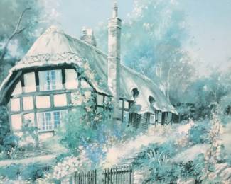Large framed art by Marty Bell, signed number 42/1200. “HOLLYBUSH”. Has certificate $225