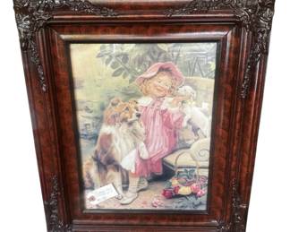 Framed Victorian Girl with Collie Print