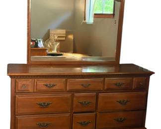 Wood Dresser With Attached Mirror