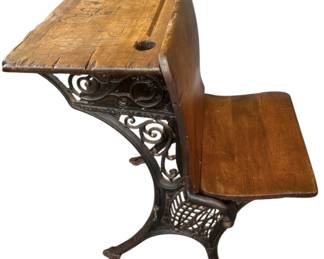 Vintage Wood And Cast Iron Student Desk