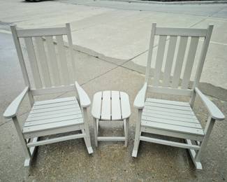 3 pcs. Polywood Lakeside Farmhouse pair of rockers and table
