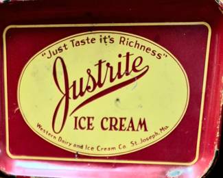 "Justrite Ice Cream Just Taste It's Richness Western Dairy and Ice Cream Co.
St. Joseph, Mo." advertising tray. Thank you again for your support and attending our sales, we do appreciate it. Randy and Donna Klein and The Pen and Pencil Team.