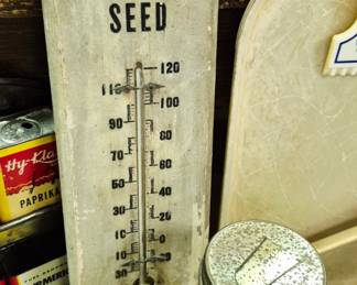 "Chesmore's Reliable Seed 407 Felix Street St. Joseph, Mo" wood thermometer and other Chesmore items