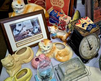 Cat collectibles!! Planters, pictures