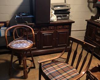 Hutch and matching buffet $20 for both, MCM chair and barstool $10 each.