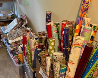 LARGE LOT OF WRAPPING PAPER & RIBBON