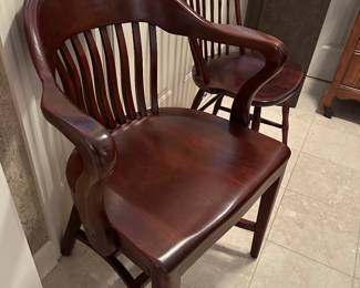 Mahogany dining armchair with slat back