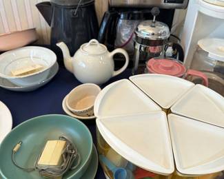 Vintage Tupperware relish tray and green melamine dishes