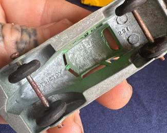 Underside of vintage metal toy car