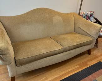 Mid-century style tan loveseat sofa