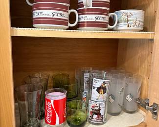Collection of vintage glassware and Coca-Cola glasses