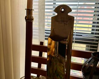 Brass and wood floor lamp