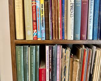 Vintage books and vinyl records on shelf