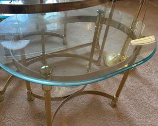 Glass and brass two-tier side table
