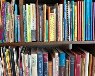 Assorted books and magazines on shelf