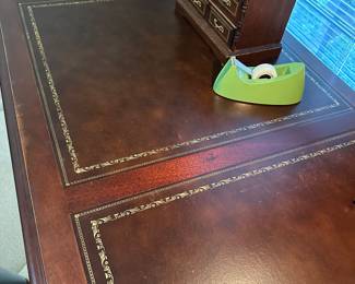 Close-up of leather inlay desk top