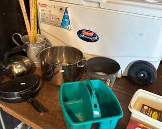 Assorted kitchenware, cooler and staple gun tacker