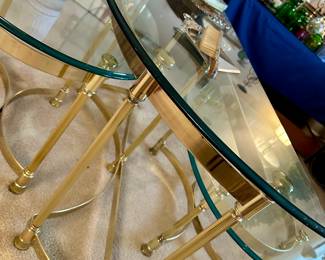 Oval glass and brass coffee table