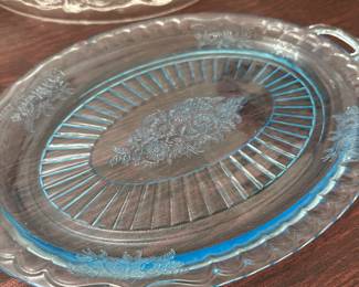 Blue depression glass serving platter