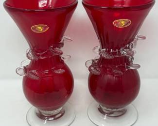 33 CavalierGlassRubyRedVases