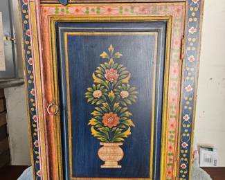 151 VintageFolkArtPaintedTallCabinetWithFloralDesign