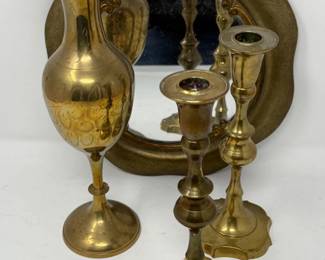 127 BrassCandlesticksVaseBrassToneMirror