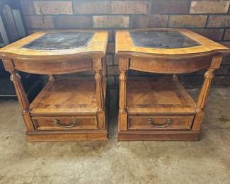 150 PairOfBurlStyleGlassToppedEndTablesWithDrawer