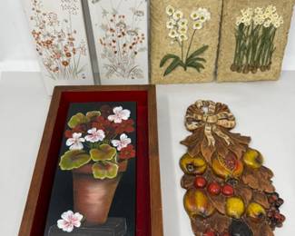 279 1940PlasterWallHangingOriginalPaintingCeramicWallVases