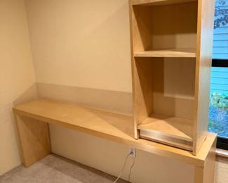 136 LongLightWoodSofaTableMatchingShelvingUnit