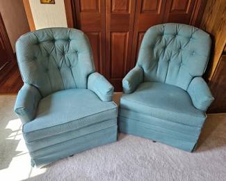 55 PairOfBroyhillBlueRidgeUpholsteredSwivelRockers