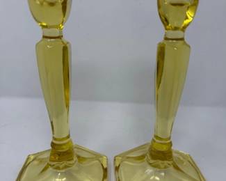 80 CanaryYellowFentonGlassCandlesticks